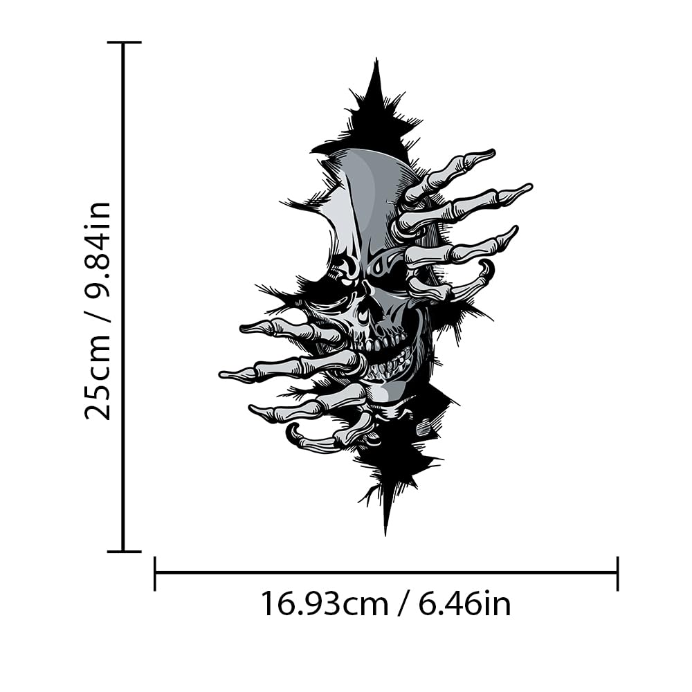 Leniutor Halloween Horror Character Cracking Sticker for Cars, Double-Sided 3D Cracked Scary PVC Car Decal for Window, Door, Bumper Car Accessories Decorations (Skull)
