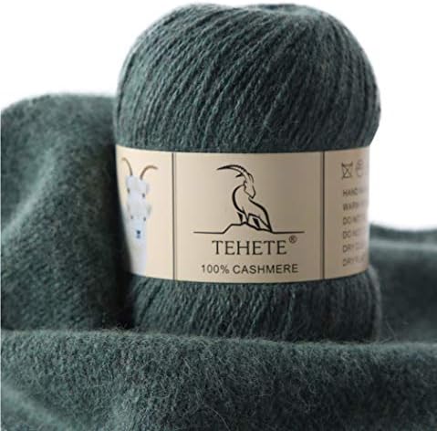 TEHETE 100% Cashmere Yarn for Crocheting 3-Ply Warm Soft Luxurious Fuzzy Knitting Yarn (Green)