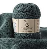 TEHETE 100% Cashmere Yarn for Crocheting 3-Ply Warm Soft Luxurious Fuzzy Knitting Yarn (Green)