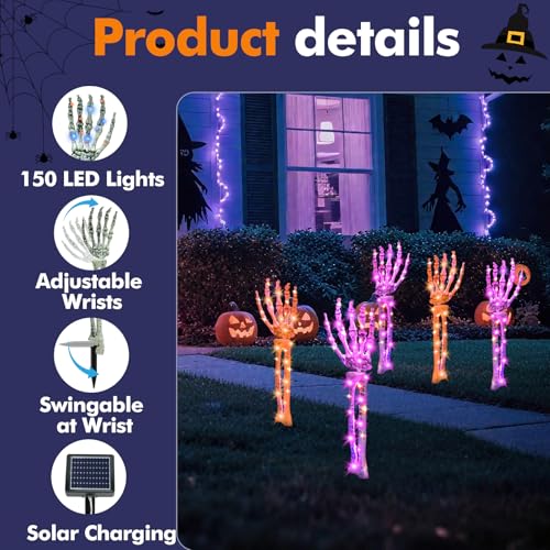 Halloween Decorations Outdoor, 5Pcs Solar Lighted Skeleton Arm Stakes - image 3