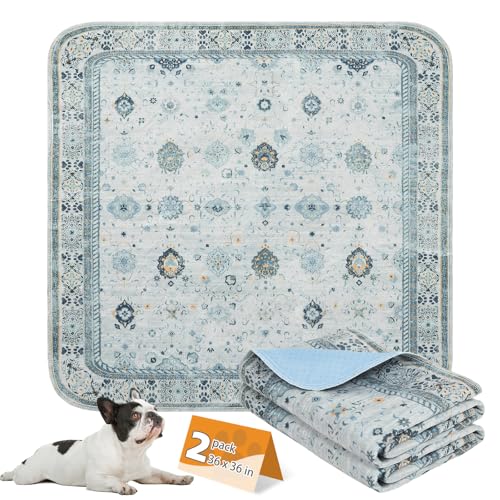 Image of KOOLTAIL Washable Pee Pads for Dogs, 2 Pack Super Absorbent Reusable Puppy Training Pads Waterproof, Nonslip and Leak-Proof Dog Pee Pads, Large Pet Mats Whelping Pads for Floor, Crate, Couch 36 inchx36 inch
