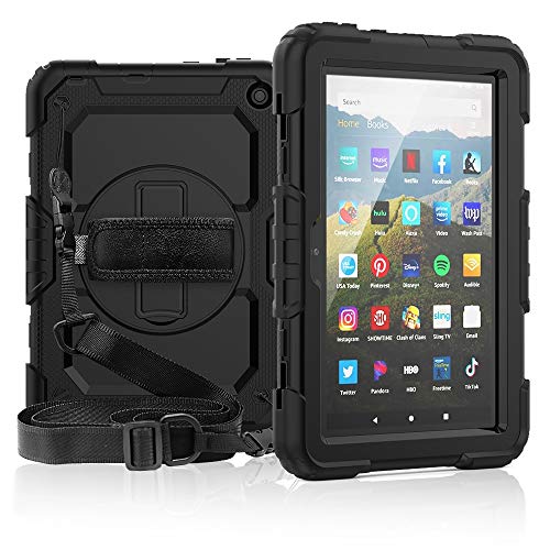 ^ubgPCP[X Fire HD 8 2020 3wϏՌA360xXCxLbNX^hnhXgbvV_[XgbvPC +VRیP[X ی(ALL Black)