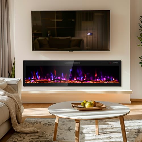 Image of Zionheat 68 inch Wide Screen Electric Fireplace-Wall Fireplace for Living Room-Fireplace Inserts /Wall Mounted with Remote Control, Timer, Dimmer, 12 Flame Colors, 750 /1500W