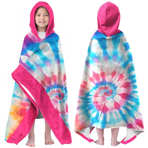 Image of Doughnut Girls Beach Towel with Hoodie for Kids Toddlers Age 4-8, Pink Blue Bath Towels Shower Wrap for Girls, Hooded Poncho Beach Blanket for Pool Swimming Cute Wearable Bath Towel for Child