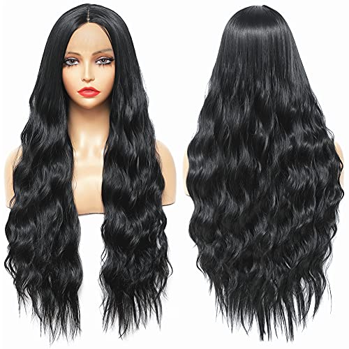 Sylhair Perruque Longue Lace Front Wig Noire Perruque Avant de Lacet pour Perruque Femme Naturelle76 cm Bouclés Bouclés Vagues Long Curly Wave Wig Long Black Wigs for Women Cover