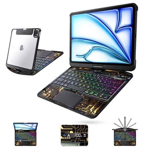 Image of Clear Wireless Keyboard Case for iPad Air 13 Inch (M4 /M3 /M2, 2026 /2025 /2024) / iPad Pro 12.9 inch (6th /5th /4th /3rd Gen), 7-Color Backlit, Pencil Holder & Multi-Touch Trackpad, 360 Rotatable,Black