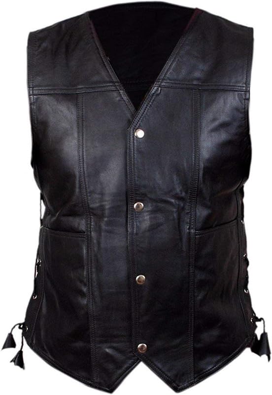 ELK ATTIRE Walking Dead Daryl Dixon Angel Wings Leather Motorcycle Vest, Black4