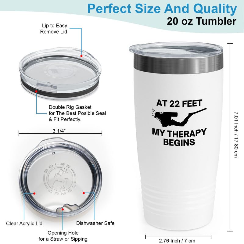 Flairy Land Scuba Diving Tumbler 20oz White -My Therapy A - Scuba Diver Instructor Snorkeler Free Diving Swimmer