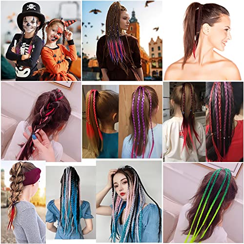 Foto von Greyoe Buntes geflochtenes Haar,Bunte Haarsträhnen Kinder, 8PCS Haarteile Twist Braid mit elastischem Seilband für Mädchen Frauen Party Geburtstag Vergnügungsparks und Reisen (Mehrfarbig)