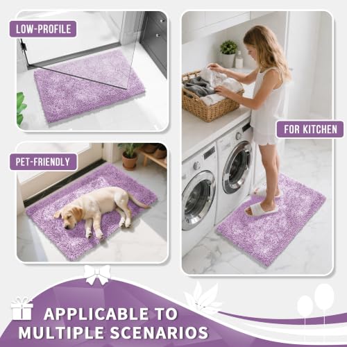 Image of Yimobra Long Bathroom Rugs Runner 60x24 Inch, Extra Thick Soft Absorbent Chenille Bath Mat, Non Slip Machine Washable, Quick Dry Bath Rugs for Bathroom Floor, Tub and Shower, Lilac