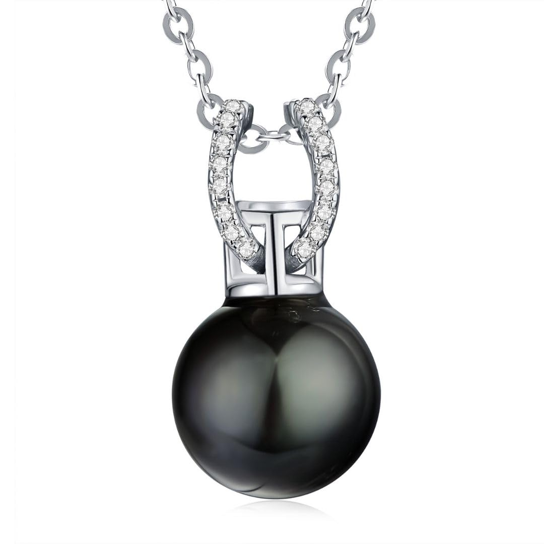 Lunar Belle Pendant Necklace for Women with Tahitian Black Pearl Moissanite Jewelry in 925 Silver, Birthday Gift Ideas for Women Anniversary (Midnight Pearl Shine)