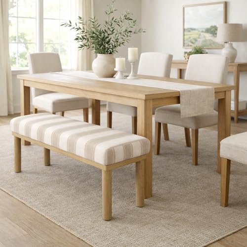 Image of HomePop 47.5 inch Oslo Bench - Wide Tan Stripe