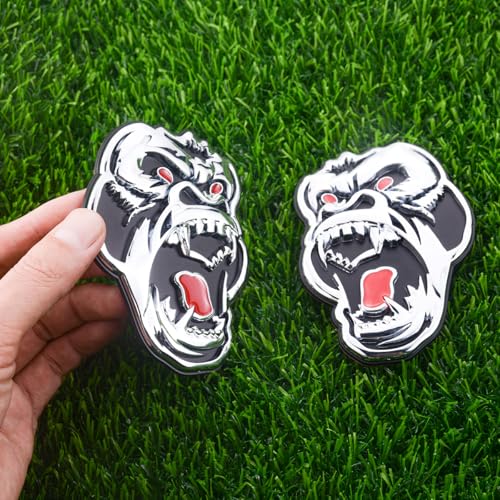Image of Pair Set Angry Gorilla Ape Emblems 3D Badge Decal Sticker Fit for Universal Car Truck Motorcycles (Silver Red)