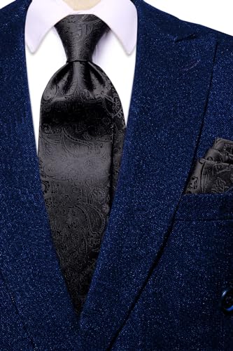 Image of Hi-Tie Mens 70inches Tie Set Extra Long Necktie for Men Cufflinks Handkerchief Big Tall Men Business Wedding