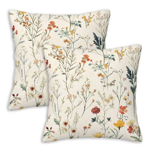 XroVindao Wildflower Throw Pillow Covers 18x18 Set of 2, Vintage...