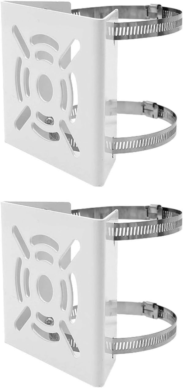 - Bectro Pole Mount Camera clamp Bracket with 2 Nos. 100 MM SS Loops, for CCTV Security Camera Indoor Outdoor Universal Compatible, White (Pack of 2 Set), 2 Clamps 4 Rings
