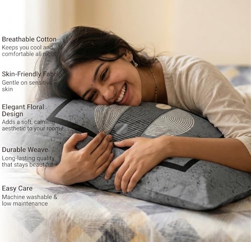 Image of VAS COLLECTIONS Cotton Double Bedsheet with 2 Pillow Covers (90x100 Inch) | 180 TC Soft Breathable Printed Bedsheet for Double Bed | Bedding Set for Bedroom & Home Decor (Heathered Pewter)