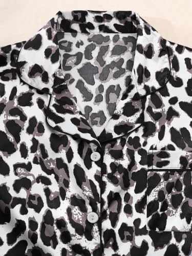 Image of SHENHE Women's 2 Piece Satin Pajama Set Leopard Short Sleeve Button Down Pj Shorts Set