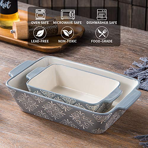 Baking Dish Ceramic Baking Pan Grey Casserole Dish Rectangular Baking Set 2pcs Bakeware Sets Lasagna Pan Baking Dishes