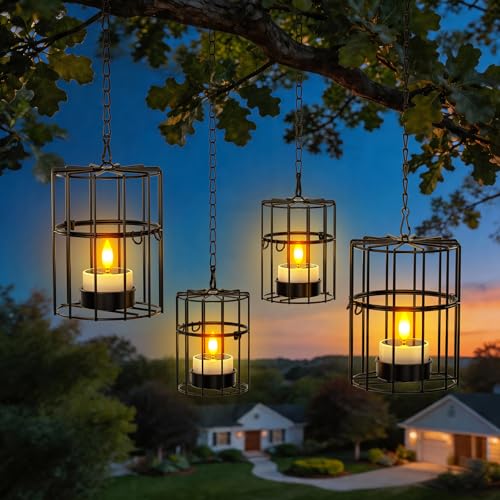 Image of Yme Solar Hanging Lanterns Outdoor Waterproof, Long Lasting Solar Tea Light