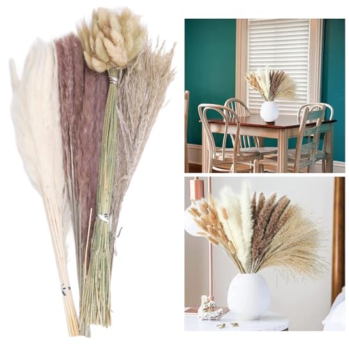 Buquê de Grama de Pampas, Flores Secas Volumosas para Beleza Eterna, 17 Polegadas, Peças Centrais de