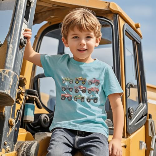 Image of Kids Short Sleeve Tees Toddler Crewneck T-Shirts Boys Girls Dino Raccoon Excavator Silly Goose Flower Girl Tops 2-7 Years
