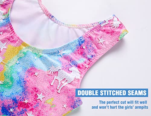 Image of TENVDA Leotards for Girls Gymnastics Kids Children Biketard With Shorts Sparkly Unicorn Dance Unitards(Multiple Colors)