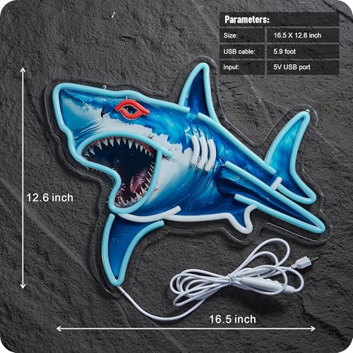 Image of Shark Neon Sign Shark LED Night Light for Room Decoration Wall Decor Gifts for Kids Teens Men