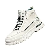 FmShi Men's large-sized high-top fashionable sports shoes, casual sports walking shoes, round-top laced design, breathable and anti-slip mountaineering boots (Beige,9.5)