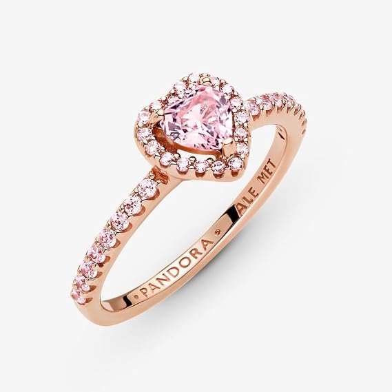 PANDORA Jewelry Sparkling Elevated Heart Ring for Women - 14k Rose Gold Plated with Cubic Zirconia and Pink Stones