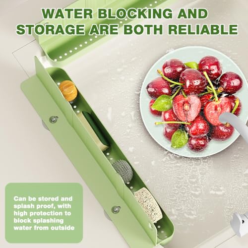 Image of Supvox 16.7 inch Sink Splash Guard in Kitchen with Drain Storage Compartment, L-Shape Suction Cup Silicone Sink Water Shield Panel
