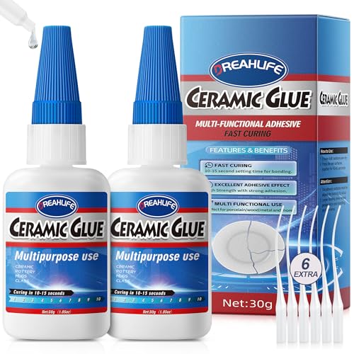 Pegamento Fuerte para Porcelana y Cerámica 30gx2, Pegamento Cerámica para Arcilla, Jarrones, Tazas de Café, Fregaderos
