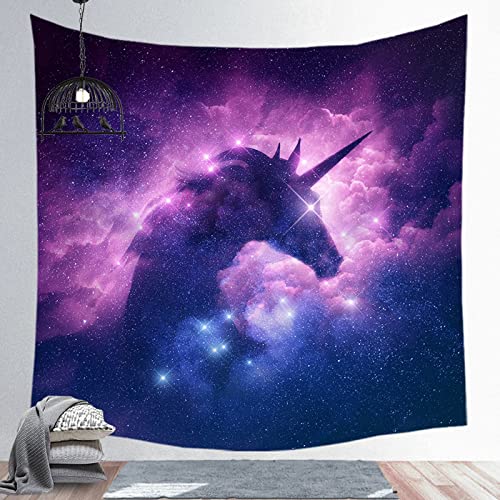 Tapisserie carte stellaire licorne Isdreem violette en tissu 150x200cm