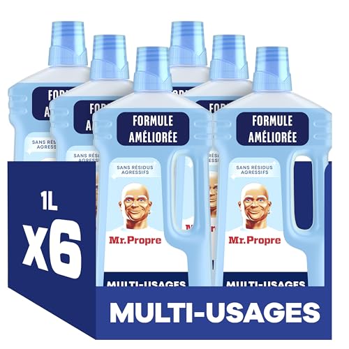Mr. Propre Nettoyant Liquide Sol Multi-Usages, Grand Format (1L x6), Parfum Eucalyptus avec Bicarbonate de Soude, Élimine Jusqu'à 99.9% Graisse et Saleté, Sans...