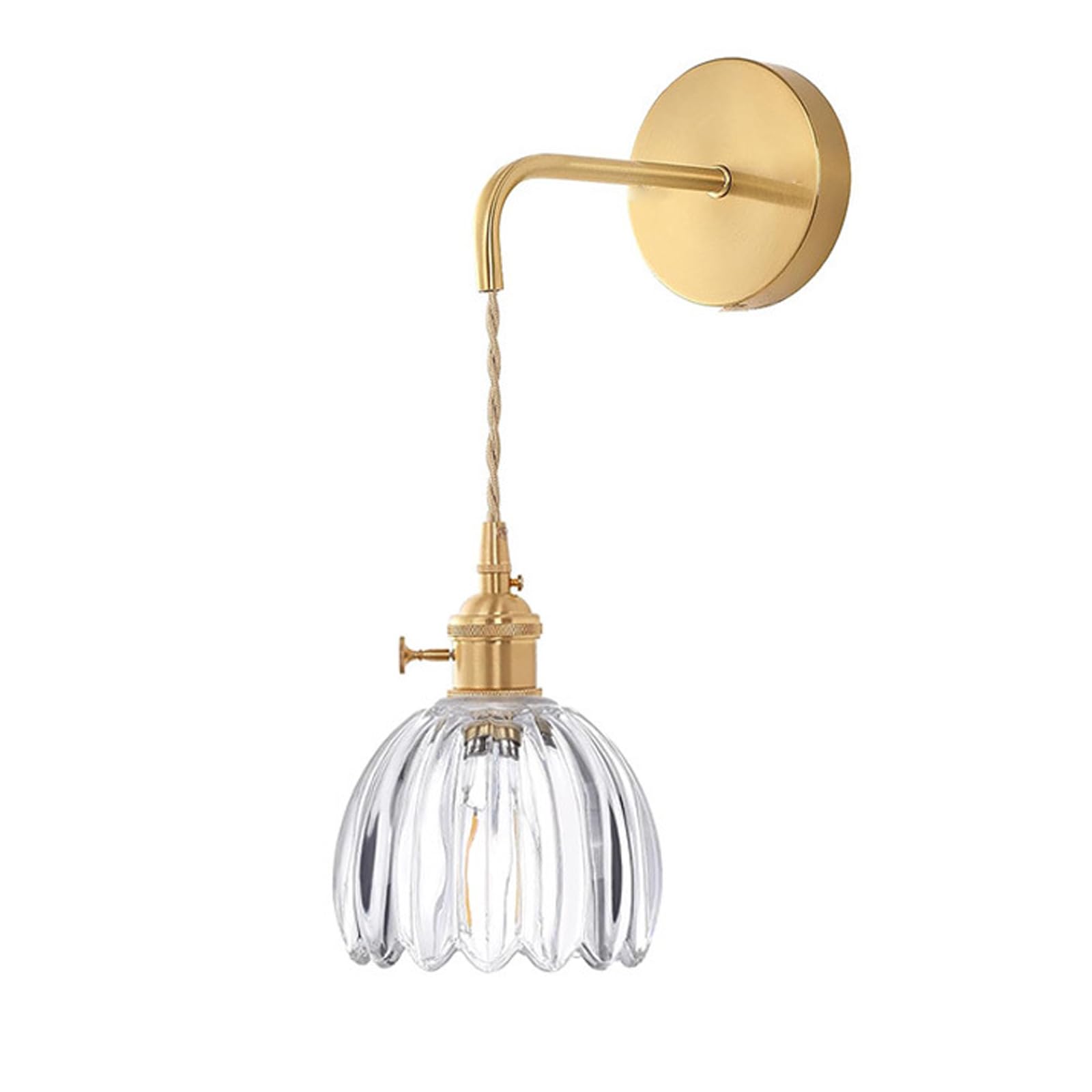 Vintage mosiężny klosz lampy ścienne przezroczyste szkło z przełącznikiem Lampa ścienna E27 Dec Kinkiet do łazienki Sypialnia Salon Kuchnia