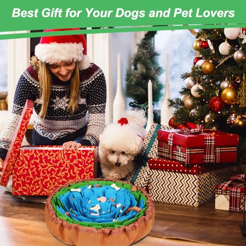 Vivifying Snuffle Mat for Dogs, Adjustable Treats Feeding Mat for Slow Eating and Keep Busy, Interactive Dog Puzzle Toys Encourages Natural Foraging Skills and Smell Training (Blue Green)