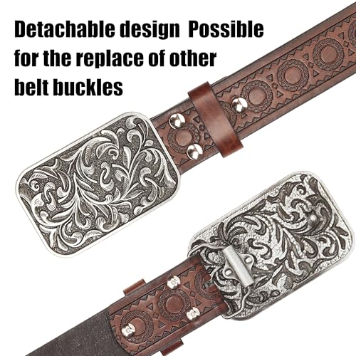 Western-Cowgirl-Embossed-Belt for Women Men - Vintage Flower Square Buckle Belt for Jeans4