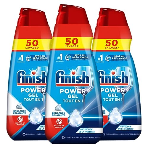 Finish Power Gel Tout en 1 détergent liquide lave-vaisselle efficace basse température 3x1L