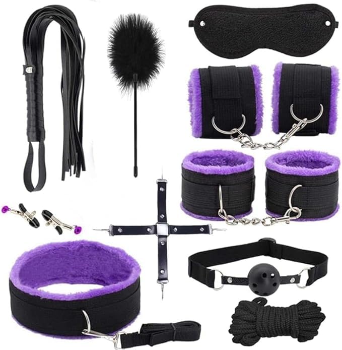 Set di 10 Pezzi di Classica Combinazione Viola Nylon Multifunzionale Regolabile Uso Interno, con Corda A Mano E Maschera del Sonno - D26-IT