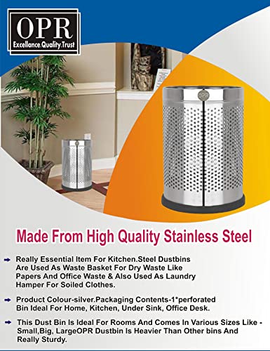 Image of OPR 6 Ltr Stainless Steel Open Perforated Dustbin Without Lid| Waste Bin For Home, Bedroom, washrooms, Office, Kitchen, Bathroom| Small Dustbin- Silver| (7X11 Inches- 6 LTR)