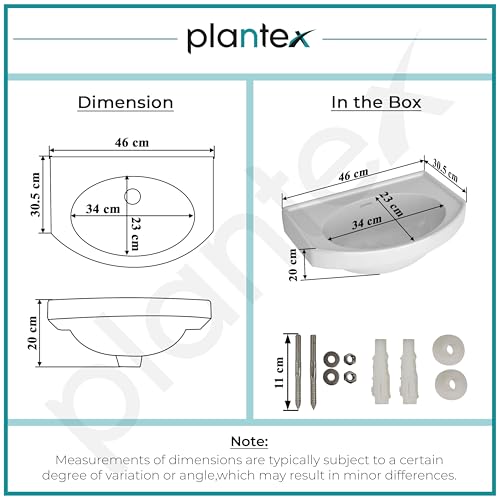 Image of Plantex Ceramic Wallmount Basin for Bathroom /Wall Hung Wash Basin with 10 Years Glaze Warranty by Plantex /Small Basin /Sink for Bathroom (White - 18 X 12 X 8 Inch)