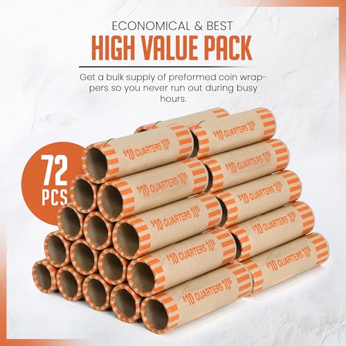 Image of PM Company 72 Pcs Preformed Quarters Coin Wrappers Rolls ABA Color-Coded