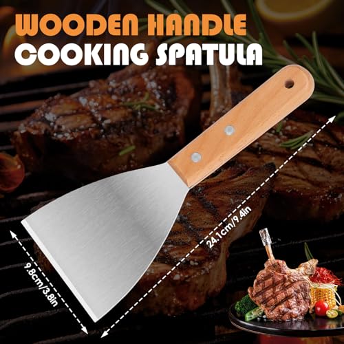 Grillspachtel Set aus Edelstahl, Grillwender Set mit Holzgriff, Grillbesteck BBQ Werkzeugset, Burger Wende, Plancha Spachtel, Grill Pfannenwender für Barbecue Steak Pizza Teppanyaki Zubehör