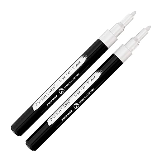 2 Extra Fine Tip White Chalk Markers | 1mm Tip | For Windows, Blackboard, Dry Erase Board, Chalkboards, Glass, Easy Erase | White Chalk Pens Fine Tip