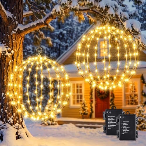 iBaycon Weihnachtsbeleuchtung Außen kugel 30CM 2 Stück Warmweiße Batterie – Ansicht 1