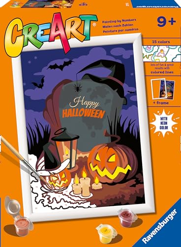 Ravensburger - CreArt Serie D: Halloween Mood, Kit per Dipingere con i Numeri, Contiene una Tavola Prestampata, Pennello, Colori e Accessori, Gioco Creativo per Bambini 9+ Anni