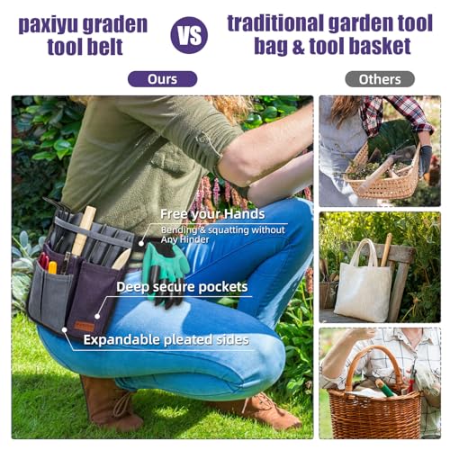 Paxiyu Garden Tool Belt for Men & Women, Denim Slim 4-Pocket Adjustable Garden Apron - Lightweight Utility Belt for Gardening, DIY, Carpenter, Painting, Seamstress, and Crafting Tool Pouch (Purple) - Image 3