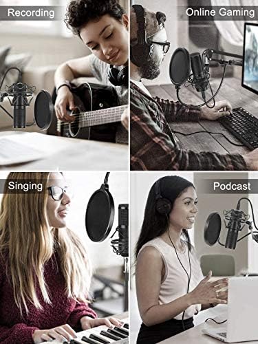 USB Microphone, Professional Podcast Microphone 192KHZ / 24Bit Studio Cardioid Condenser Microphone Kit With Sound Card Boom Arm Shock Mount Pop Filter for Skype, Radio, Youtube, Podcasts