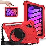 OWSIHNZBF for iPad mini 6 / (2021) Kinder - Tropfendauer langlebiger leichtes Gewicht Eva Fall, 360-Grad-rotierende Multifunktions-Griff-Kickstand(RED)