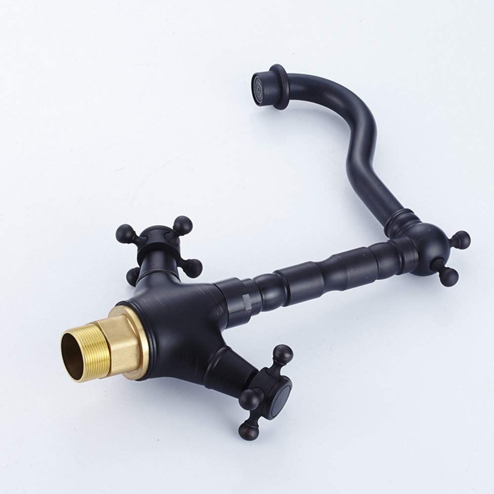 Grifo De Cocina con Doble Manija, Grifo De Fregadero De Cocina Montado En Cubierta De Latón con Grifo Mezclador De Agua Fría Y Caliente, Bronce Negro